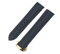 GANYUU For Omega Seamaster 300 Curved End Sports Waterproof Strap Stainless Steel Clasp Watchband 20mm 22mm Rubber Silicone Strap(Black gold buckle,22mm)