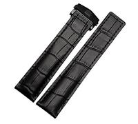 GANYUU For TAG Heuer Genuine Leather Watchband Stitches Bracelet,19mm 20mm 22mm For Men Wrist Band With Folding Clasp(Black black,19mm)