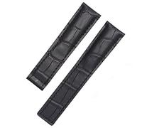 GANYUU For TAG Heuer Genuine Leather Watchband Stitches Bracelet,19mm 20mm 22mm For Men Wrist Band With Folding Clasp(Black no clasp,22mm)