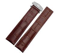 GANYUU For TAG Heuer Genuine Leather Watchband Stitches Bracelet,19mm 20mm 22mm For Men Wrist Band With Folding Clasp(Brown silver,22mm)