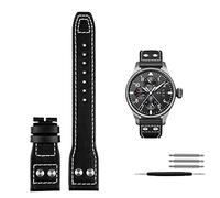 GANYUU Genuine Leather Rivets Watchband For IWC Big Pilot Spitfire Cowhide Folding Buckle Watch Men Strap 21mm 22mm(Black no calsp,22mm)