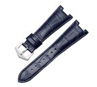 GANYUU Genuine Leather Watch Strap For Patek Philippe 5711 5712G Waterproof Sweat-Proof Concave Folding Buckle Watchband 25mm Wristband(Blue-Silver)