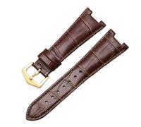 GANYUU Genuine Leather Watch Strap For Patek Philippe 5711 5712G Waterproof Sweat-Proof Concave Folding Buckle Watchband 25mm Wristband(Brown-Gold)