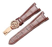 GANYUU Genuine Leather Watch Strap For Patek Philippe 5711 5712G Waterproof Sweat-Proof Concave Folding Buckle Watchband 25mm Wristband(Brown-Rose Gold-B)
