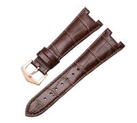 GANYUU Genuine Leather Watch Strap For Patek Philippe 5711 5712G Waterproof Sweat-Proof Concave Folding Buckle Watchband 25mm Wristband(Brown-Rose Gold)
