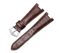 GANYUU Genuine Leather Watch Strap For Patek Philippe 5711 5712G Waterproof Sweat-Proof Concave Folding Buckle Watchband 25mm Wristband(Brown-Silver)