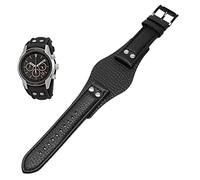 GANYUU Genuine Leather Watchband For Fossil CH2592 CH2564 CH2565 CH2891CH3051 wristband 22mm men tray strap with rivet style(Black black,20mm)