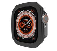GANYUU PC Plating Glossy Case for Apple Watch Ultra 49mm 8 7 41mm 45mm Bumper for IWatch Series 6 SE 5 4 40 44mm Bazel Protective Cover(Black,45MM)