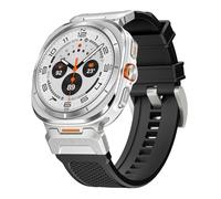 GANYUU Rubber Strap for Galaxy Watch Ultra 47mm Sport Band Stainless Steel Connector for Galaxy Watch 7 Ultra No Gaps Bracelet(Black silver)