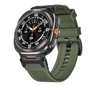 GANYUU Rubber Strap for Galaxy Watch Ultra 47mm Sport Band Stainless Steel Connector for Galaxy Watch 7 Ultra No Gaps Bracelet(Green black)