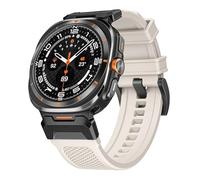 GANYUU Rubber Strap for Galaxy Watch Ultra 47mm Sport Band Stainless Steel Connector for Galaxy Watch 7 Ultra No Gaps Bracelet(Starlight black)