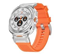 GANYUU Rubber Strap for Galaxy Watch Ultra 47mm Sport Band Stainless Steel Connector for Galaxy Watch 7 Ultra No Gaps Bracelet(Orange silver)