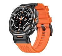 GANYUU Rubber Strap for Galaxy Watch Ultra 47mm Sport Band Stainless Steel Connector for Galaxy Watch 7 Ultra No Gaps Bracelet(Orange black)