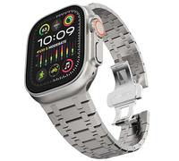 GANYUU Stainless Steel Band for Apple Watch Ultra 2 Band 49mm 45mm 44mm 42mm, Metal Strap with Folding Clasp for Apple Watch Series 9 8 7 6 5 4 3 2 1 Ultra/Ultra 2 Men(AP-Titanium)