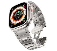 GANYUU Stainless Steel Strap for Apple Watch Ultra 2 Band 49mm 45mm 44mm 42mm, Metal Strap with Deployment Clasp for Apple Watch Series 9 8 7 6 5 4 3 2 1 Ultra/Ultra 2 Men, 42/44/45/49mm, Agate
