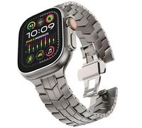 GANYUU Stainless Steel Strap for Apple Watch Ultra 2 Band 49mm 45mm 44mm 42mm, Metal Strap with Deployment Clasp for Apple Watch Series 9 8 7 6 5 4 3 2 1 Ultra/Ultra 2 Men, 42/44/45/49mm, Agate