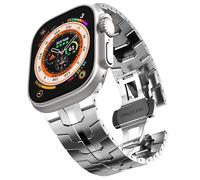 GANYUU Stainless Steel Strap for Apple Watch Ultra 2 Band 49mm 45mm 44mm 42mm, Metal Strap with Deployment Clasp for Apple Watch Series 9 8 7 6 5 4 3 2 1 Ultra/Ultra 2 Men, 42/44/45/49mm, Agate
