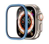 GANYUU Tempered Glass For Apple Watch Ultra 2 49mm Screen Protector Anti-Scratch HD Full Film Metal Bumper iWatch Ultra 49mm Accessorie(Blue)