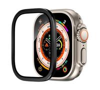 GANYUU Tempered Glass For Apple Watch Ultra 2 49mm Screen Protector Anti-Scratch HD Full Film Metal Bumper iWatch Ultra 49mm Accessorie(Black)
