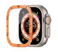 GANYUU Tempered Glass For Apple Watch Ultra 2 49mm Screen Protector Anti-Scratch HD Full Film Metal Bumper iWatch Ultra 49mm Accessorie(Orange B)
