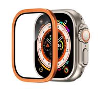 GANYUU Tempered Glass For Apple Watch Ultra 2 49mm Screen Protector Anti-Scratch HD Full Film Metal Bumper iWatch Ultra 49mm Accessorie(Orange)