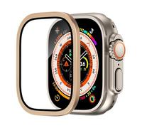 GANYUU Tempered Glass For Apple Watch Ultra 2 49mm Screen Protector Anti-Scratch HD Full Film Metal Bumper iWatch Ultra 49mm Accessorie(Gold)