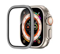 GANYUU Tempered Glass For Apple Watch Ultra 2 49mm Screen Protector Anti-Scratch HD Full Film Metal Bumper iWatch Ultra 49mm Accessorie(Silver)