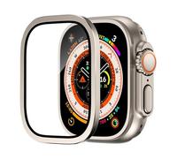 GANYUU Tempered Glass For Apple Watch Ultra 2 49mm Screen Protector Anti-Scratch HD Full Film Metal Bumper iWatch Ultra 49mm Accessorie(Titanium gold)