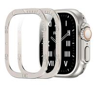 GANYUU Tempered Glass for Apple Watch Ultra 2 49mm Screen Protector Anti-Scratch Metal Frame for IWatch Series Ultra 49mm Accessories(Black)