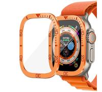GANYUU Tempered Glass for Apple Watch Ultra 2 49mm Screen Protector Anti-Scratch Metal Frame for IWatch Series Ultra 49mm Accessories(Orange)