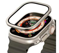 GANYUU Tempered Glass For Apple Watch Ultra 49mm Titanium Metal Frame Anti-Scratch Film For Series Ultra 2 Screen Protector Accessories(Titanium 7)
