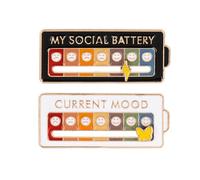 GANZ Funny Enamel Slider Pins Set | 10 inch Zinc "My Social Battery" & "Current Mood" Indicator Brooches - Cute Self-Care & Anxiety Awareness Pin for Backpack, Jacket, Hat (2 Pack)