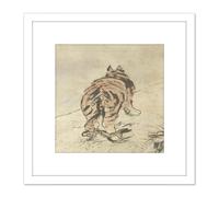 Gao Qipei Tiger Seen From The Rear Painting 8X8 Inch Square Wooden Framed Wall Art Print Picture with Mount Artery8 White One Size