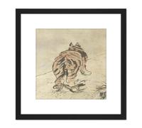 Gao Qipei Tiger Seen From The Rear Painting 8X8 Inch Square Wooden Framed Wall Art Print Picture with Mount Artery8 Black One Size