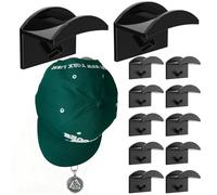 : GaoBangM 12 Pack Adhesive Hat Holder Cap Hooks Strong Self Adhesive Hat Rack for Wall No Drilling, Black Hat Hangers Organizer for Baseball Caps, Visors Hats Storage for Bedroom, Closet, Office
