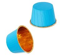 GaoBangM 50 Pcs Cupcake Cases, Cake Muffin Liners, Greaseproof Foil Baking Cups Paper Wrappers, Metallic Cake Cups Household Oven Birthday Wedding Party Muffins Pastry Molds (Blue)