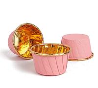 GaoBangM 50 Pcs Cupcake Cases, Cake Muffin Liners, Greaseproof Foil Baking Cups Paper Wrappers, Metallic Cake Cups Household Oven Birthday Wedding Party Muffins Pastry Molds (Pink)