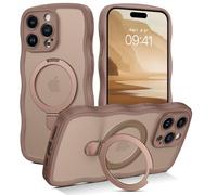 GaoBao for iPhone 15 Pro Max Case with Ring Stand,[Compatible with Magsafe] Curly Wave Frame Phone Case Translucent Matte TPU Bumper Shockproof Protective Cover for iPhone 15 Pro Max,Desert Titanium
