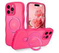 GaoBao Magnetic iPhone Case for iPhone 15 Pro Max with Ring Stand, [Compatible with Magsafe], Anti-Slip Shockproof Wave Frame Phone Case, Matte Translucent TPU Cover for iPhone 15 Pro Max, Hot Pink
