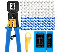 Gaobige Rj45 Crimping Tool for Cat5 Cat5e Cat6, A Sturdy Crimper for Rj45 Rj12/11 EZ Pass-Through Connectors with 50PCS Pass-Through 8P Connectors, 50PCS Covers and a Wire Stripper