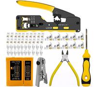 Gaobige rj45 Crimping Tool Kit, Pass Thru Cat7 Cat6A Cat6 Cat5e Cat5 rj45 Crimp Tool with 10PCS Cat7 Shielded Connectors 10PCS Covers 20PCS Cat6 Pass Thru Connectors 20PCS Covers Network Tester