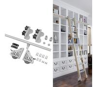 GAOBINGB Heavy Duty Steel Library Ladder Kit with Sliding Track, Adjustable Floor Roller Wheels for Home, Indoor, Loft, 13Ft, 6.6Ft, 200Cm - Perfect for Bookshelves and Storage