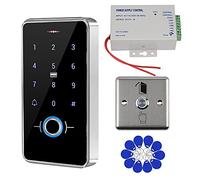 Gaocinys RFID Door Access Control System Kit IP68 Waterproof Fingerprint Keypad + 12V 3A Power Supply + Metal Door Switch Button + 10pcs IC Keychains for Home/Office/Apartment