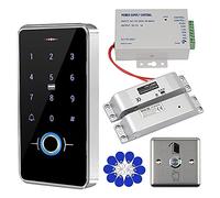 Gaocinys RFID Door Access Control System Kit IP68 Waterproof Fingerprint Keypad, Electronic Bolt Lock, 12V 3A Power Supply, Metal Door Switch Button, 10pcs IC 13.56MHz Keychains