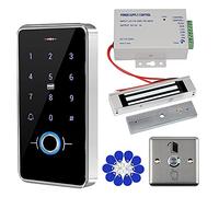 Gaocinys RFID Door Access Control System Kit IP68 Waterproof Fingerprint Keypad, NC Mode Magnetic Lock 180kg/350lbs, 12V 3A Power Supply, Metal Door Switch Button, 10pcs IC 13.56MHz Keychains