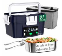 GAOCO Portable Electric Lunch Box, Containing a 20,000mAh Battery Powered,1.6L Stainless Steel Inner Liner & Leak-Proof Cap Cordless Lunch Box with Scheduled Heating for Insulated/Heating (Navy Blue)