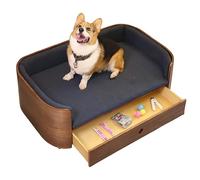 GAOCUNBING Pet Bed, Wood Pet Bed Sofa with Storage, Removable Washable Cushion Elevated Pet Bed, Indoor Pet Bed Bed Pet Chair Couch for Small Dog Cat 23.6X15.7X10.6in