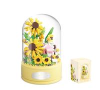 GaoDeBuChou Sunflower Flowers Music Box Micro Building Set,Flower Bouquet Botanical Toys Gifts for Boys Girls Age 10 11 12 13 14+ Teens Adults,Not Compatible with Major Brands(577PCS With dust cover)