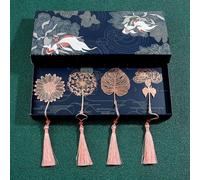 Gaodeding Elegant 4-Piece Rose Gold Flower Bookmark Set - Comes with an Elegant Gift Box, Unique Hollow Design with Tassels, a Beautiful Gift for Book Lovers (Daisy, Dandelion, Rose, Monstera)