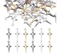 Gaodercha 120 Pcs Hollow Four Pointed Star Pendant Cross Star Charms in Silver Gold Gun Black Alloy Stars Charms for DIY Craft Jewelry Making Accessories and Craft Projects